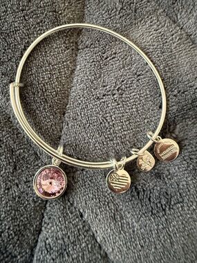 Alex and Ani Silver Bangle Bracelet with light amethyst Crystal Charm